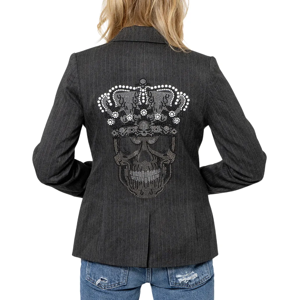 Skull Crown Pinstripe Blazer - Charcoal