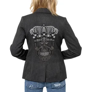 Skull Crown Pinstripe Blazer - Charcoal