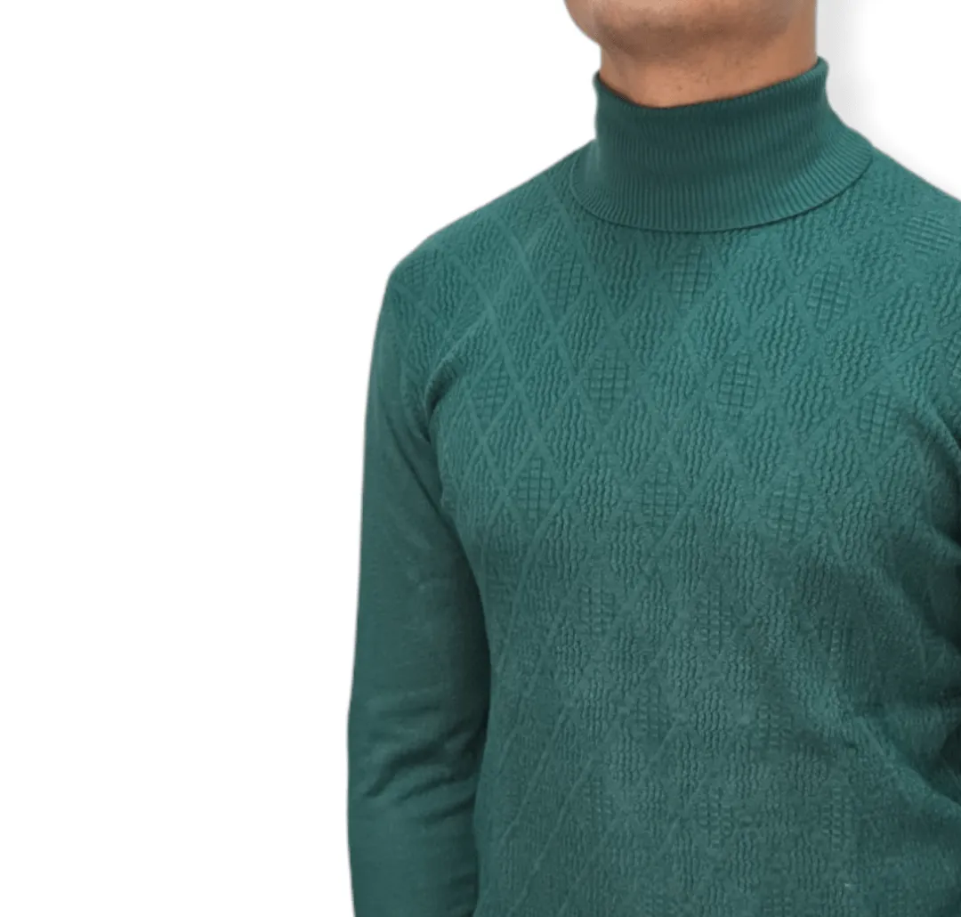 [Slim Fit] Men High Collar (Turtleneck) Pullover AE (diamond shapes) - Green