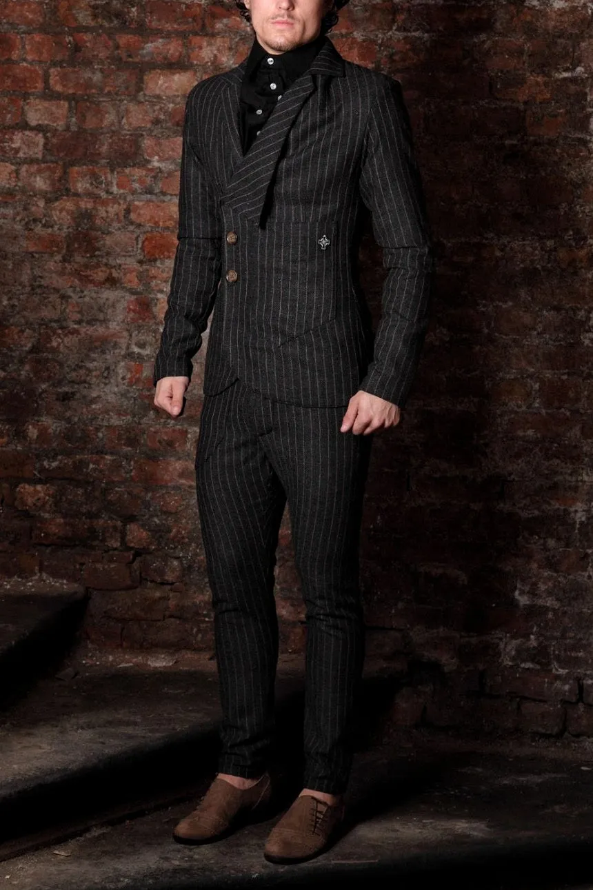 Suit Blazer - Black/ Brown Pinstripe
