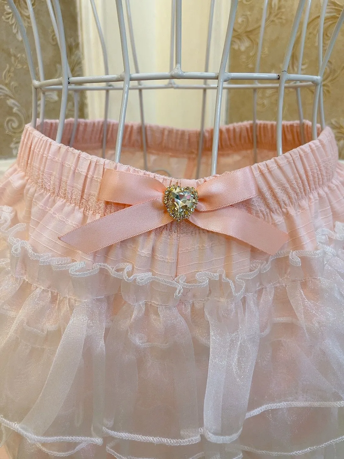 Sweetheart Princess Bow Layered Ruffled White Pink Gathered Short Skirt