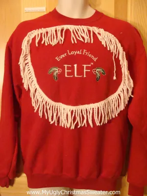 Tacky Cheap Christmas Sweatshirt ELF with Fringe