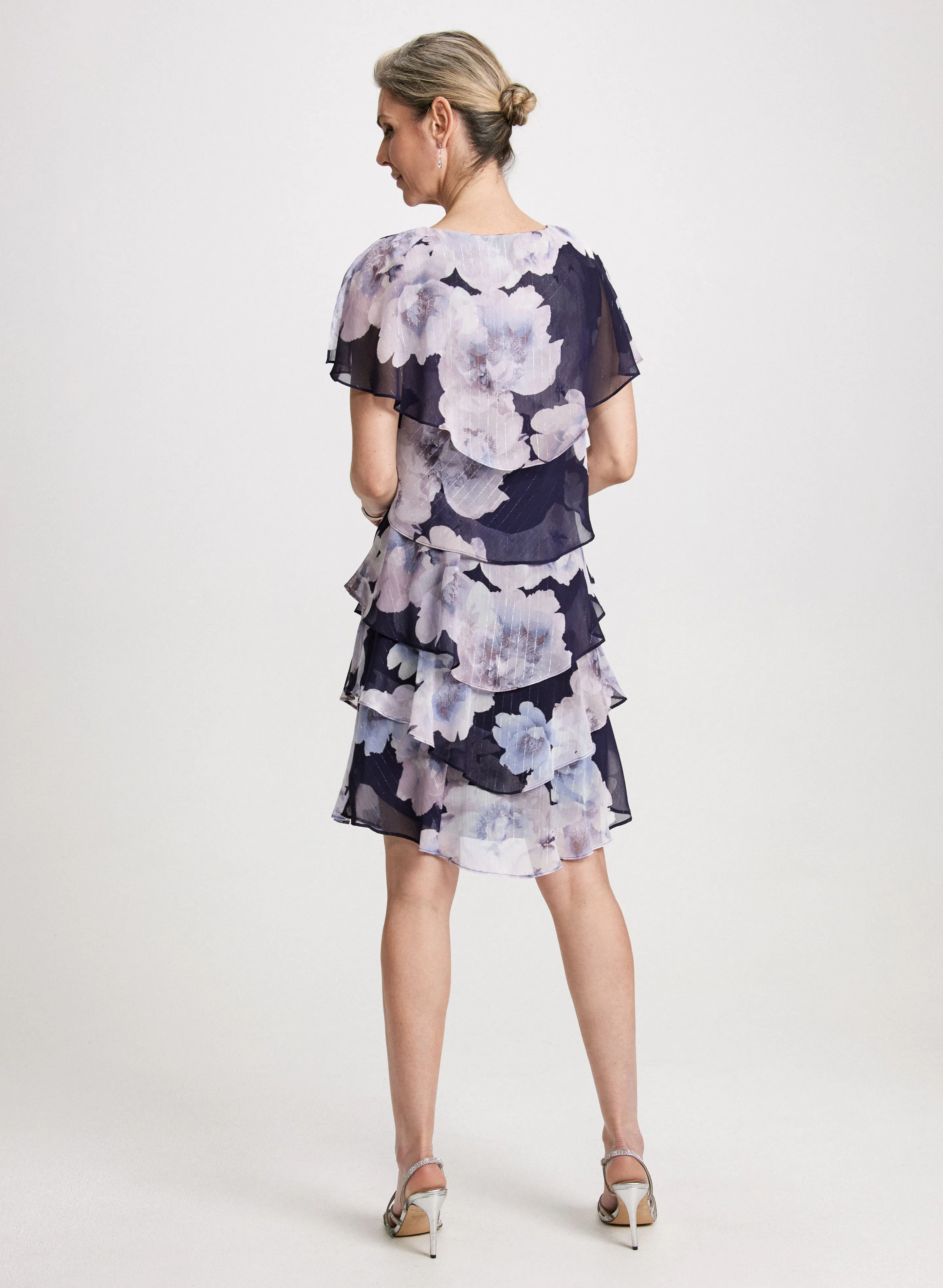 Tiered Floral Capelet Dress