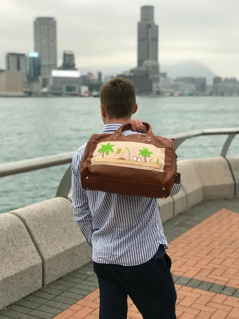 Travel Leather Duffle Bag Mens and Women