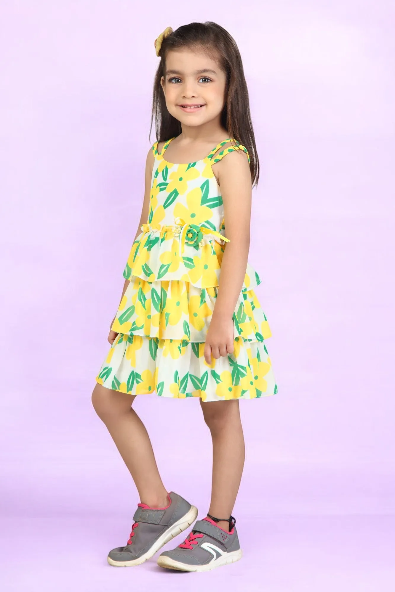 Tressel Kids Yellow Leafy Floral Yellow Skirt Set