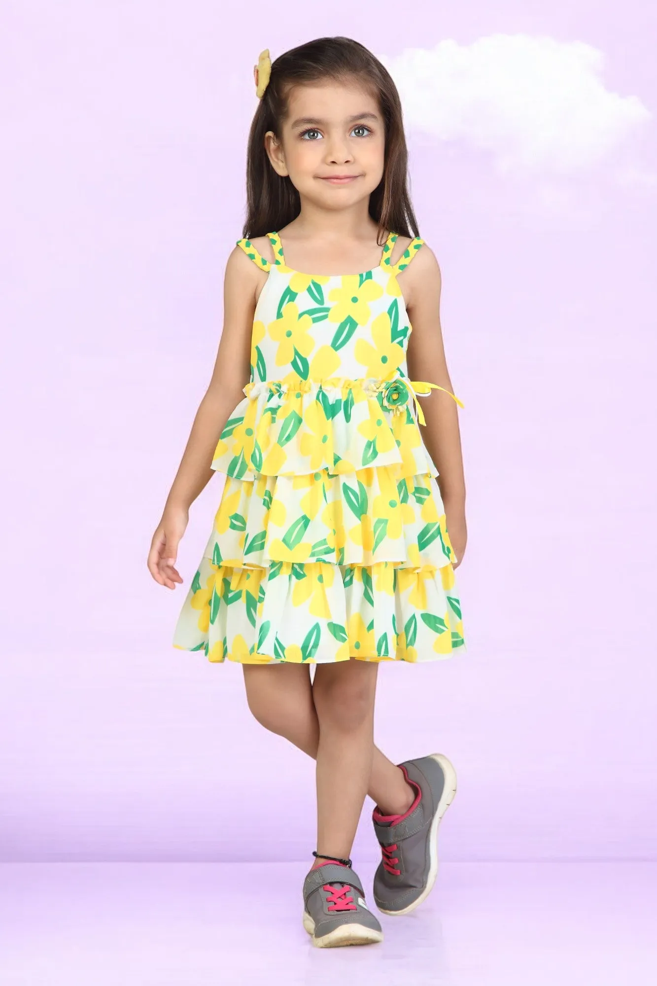 Tressel Kids Yellow Leafy Floral Yellow Skirt Set