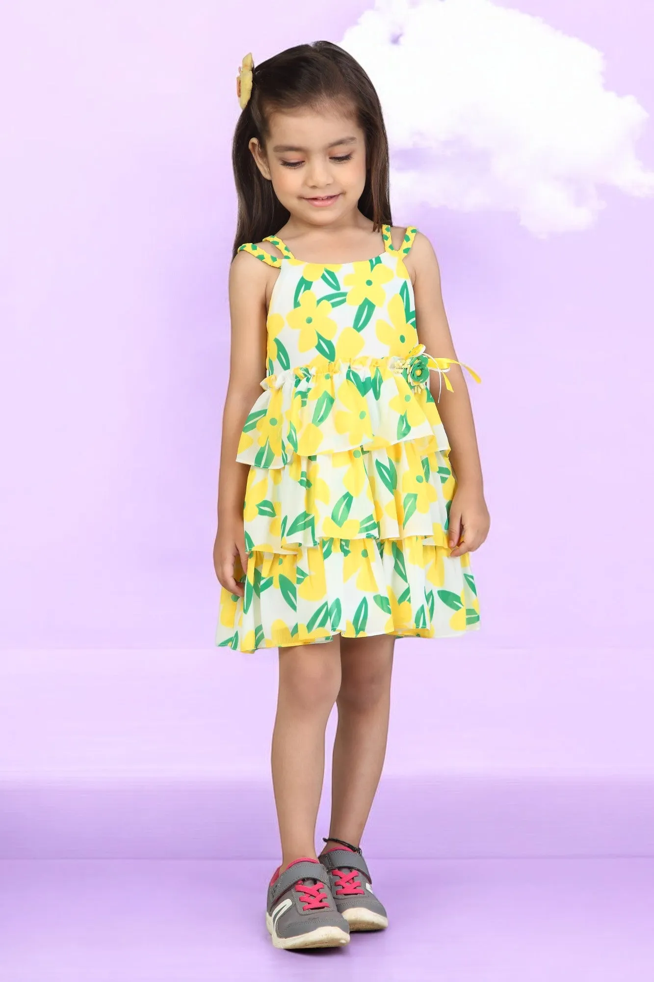 Tressel Kids Yellow Leafy Floral Yellow Skirt Set