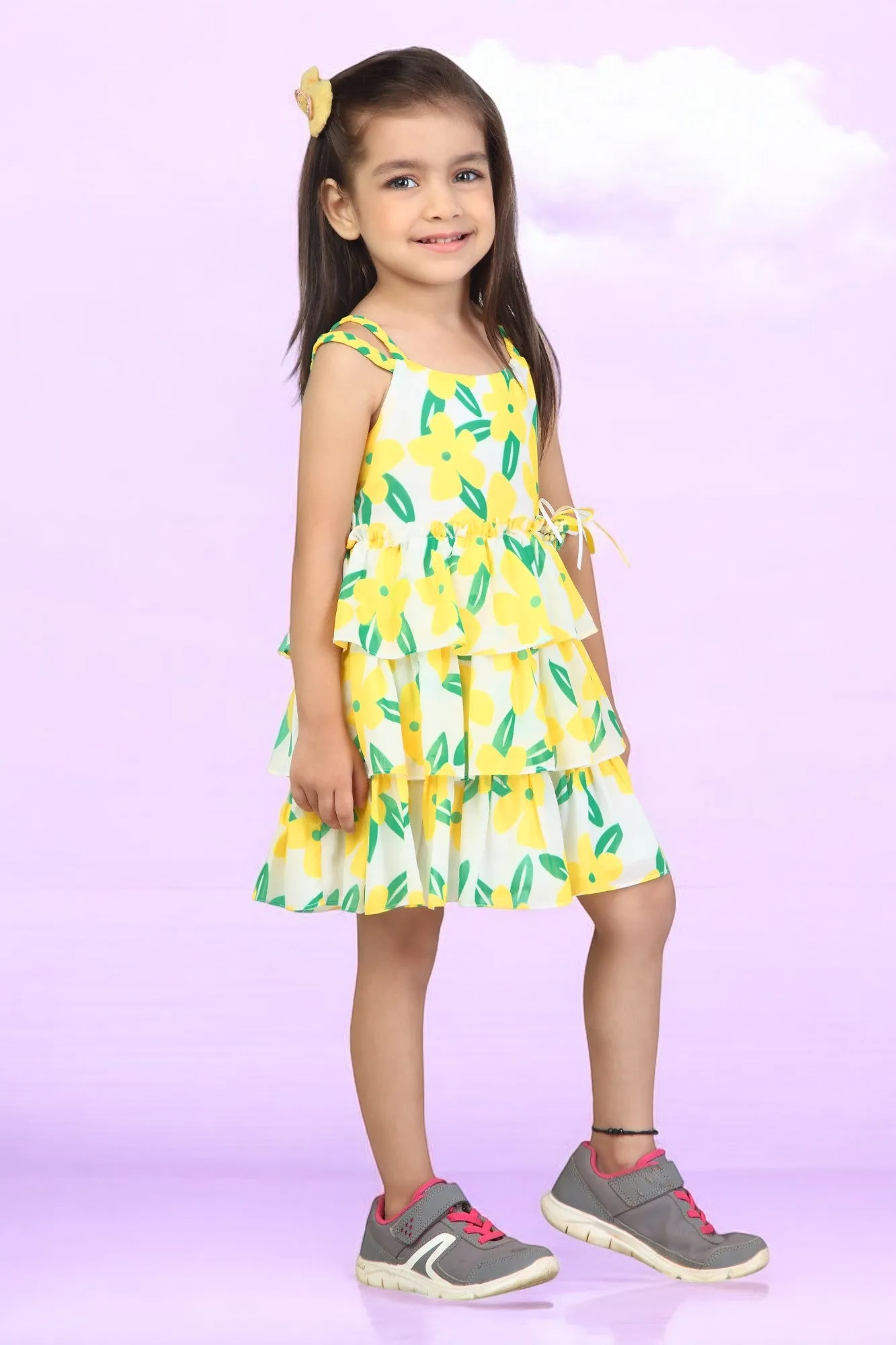 Tressel Kids Yellow Leafy Floral Yellow Skirt Set