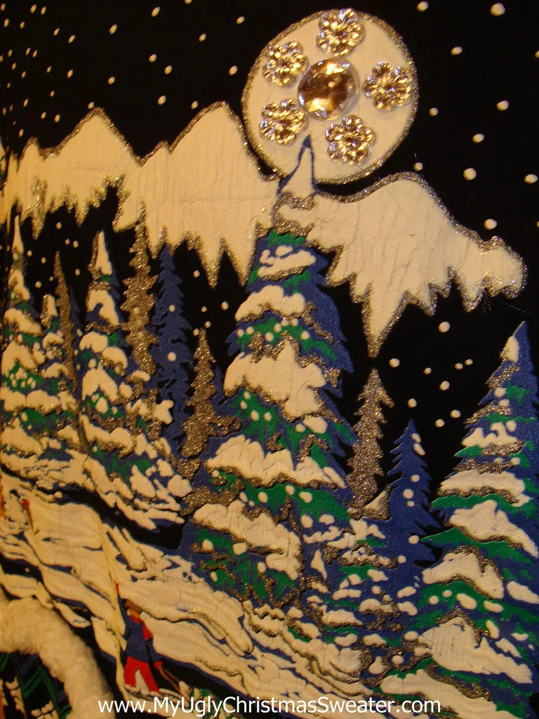Ugly Christmas Tacky Sweatshirt Winter Wonderland 80's with Bling & Fringe (q28)