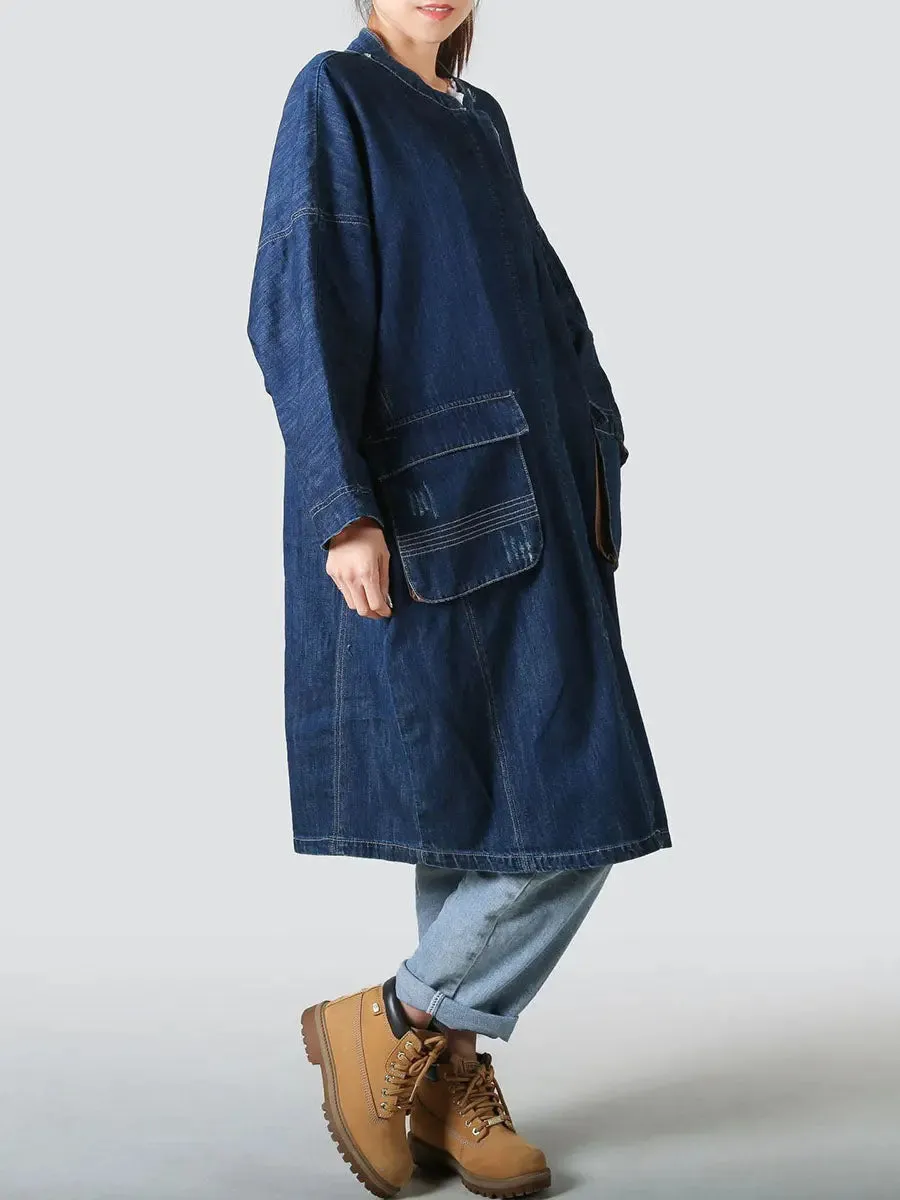Women Spliced Loose Demin Coat