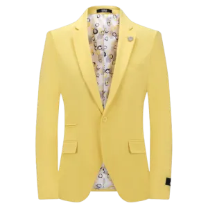 Yellow Men's Blazer Jacket Stretch Fabric Notch Lapel Slim-Fit Style-S1601