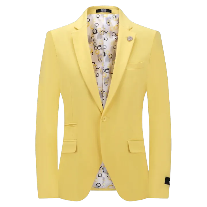 Yellow Men's Blazer Jacket Stretch Fabric Notch Lapel Slim-Fit Style-S1601