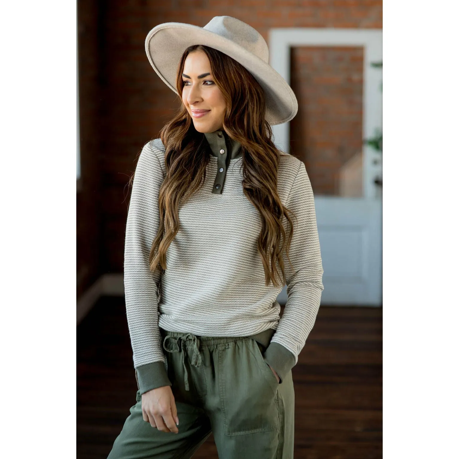 Zig Zag Button Up Pullover