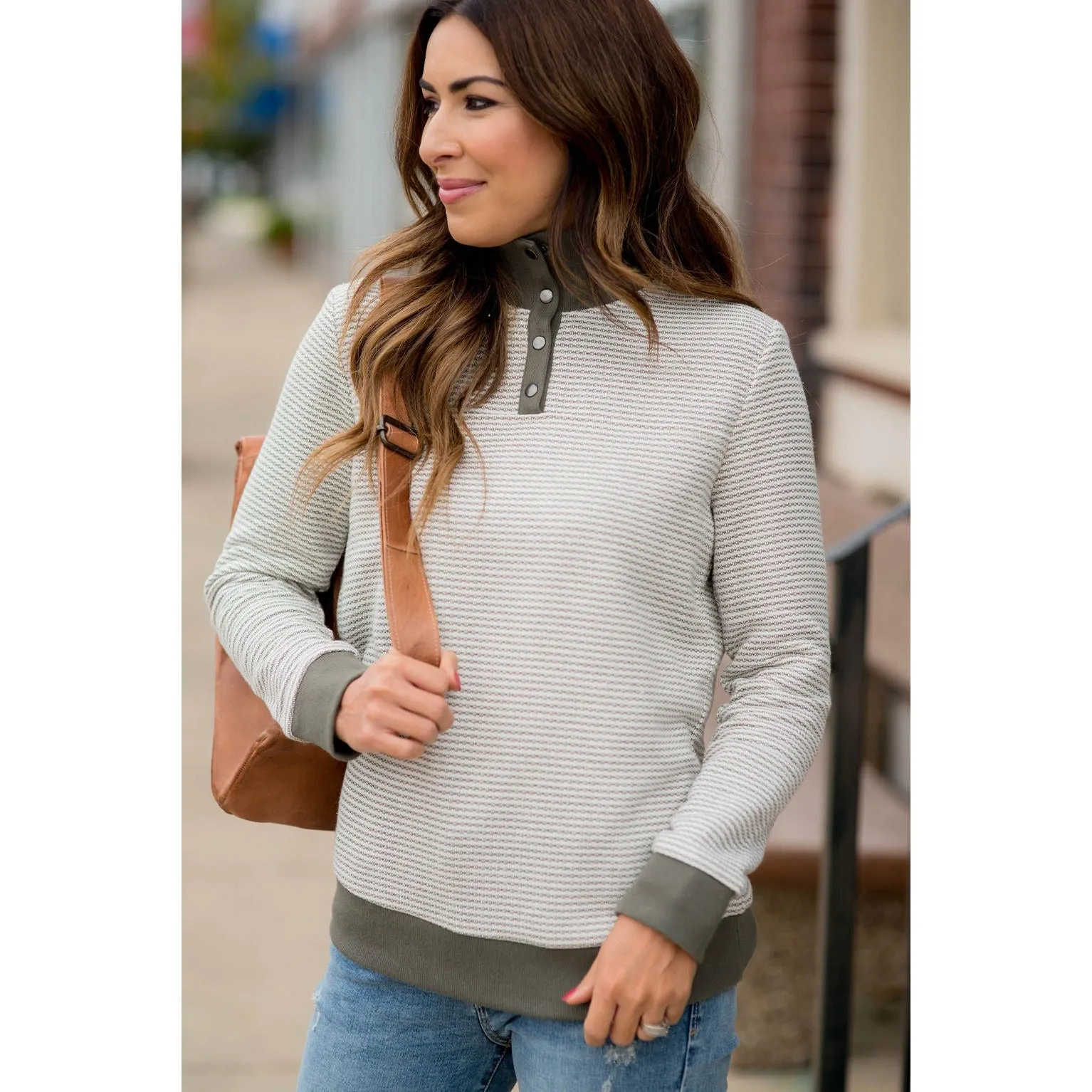Zig Zag Button Up Pullover