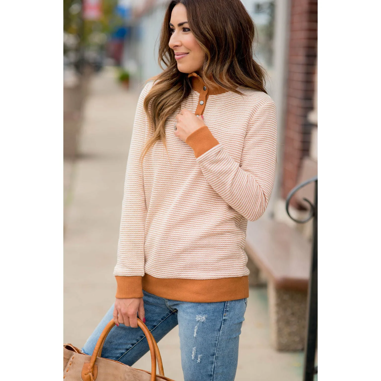 Zig Zag Button Up Pullover