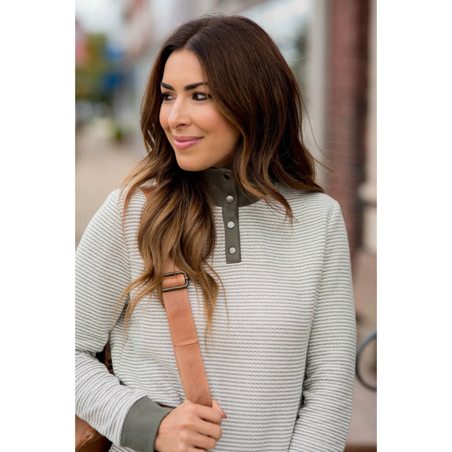 Zig Zag Button Up Pullover